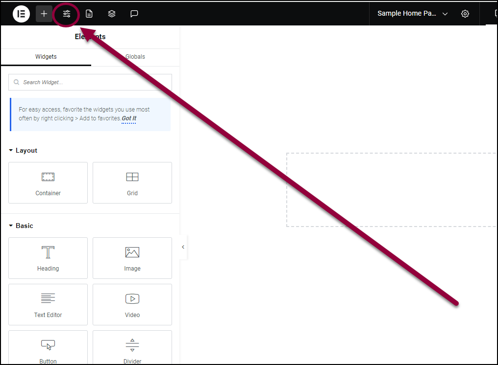 Illustration of Setting Controls in elementor