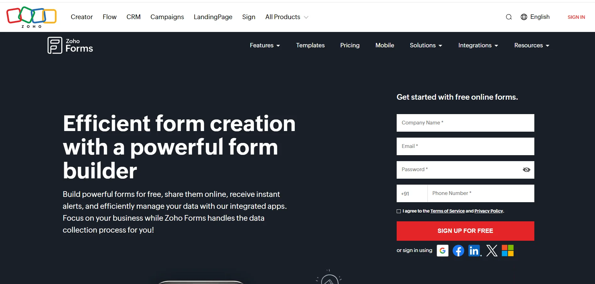 Zoho-Forms websites screenshot